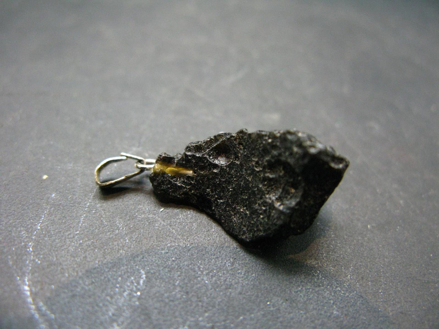 Tibetan Black Tektite Silver Pendant From Tibet - 1.2" - 2.84 Grams