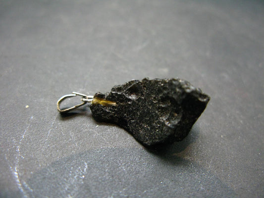 Tibetan Black Tektite Silver Pendant From Tibet - 1.2" - 2.84 Grams