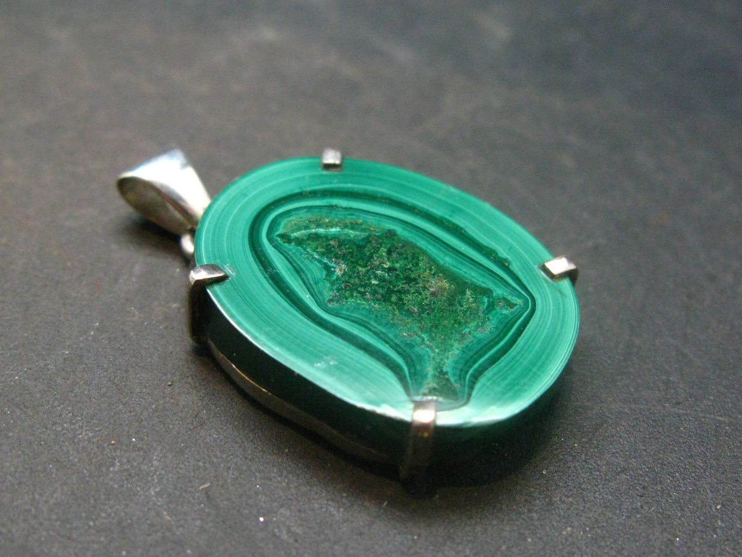 Malachite Sterling Silver Pendant - 1.5" - 39.26 Grams