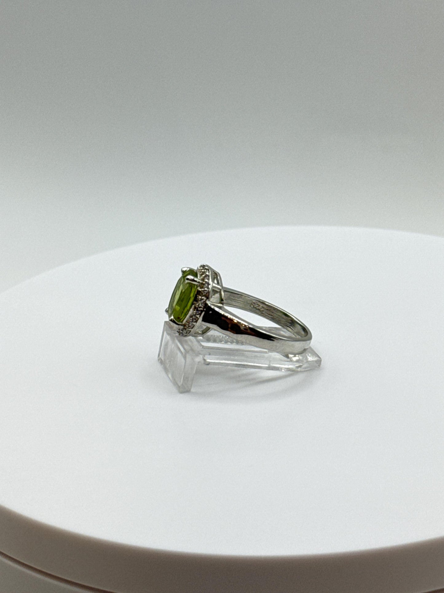 Oval Peridot Halo Ring | Sterling Silver, August Birthstone - Size 6
