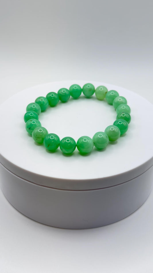 Green Chrysoprase Round Bead Bracelet – Natural Stretch Jewelry - Weight 29.16 g