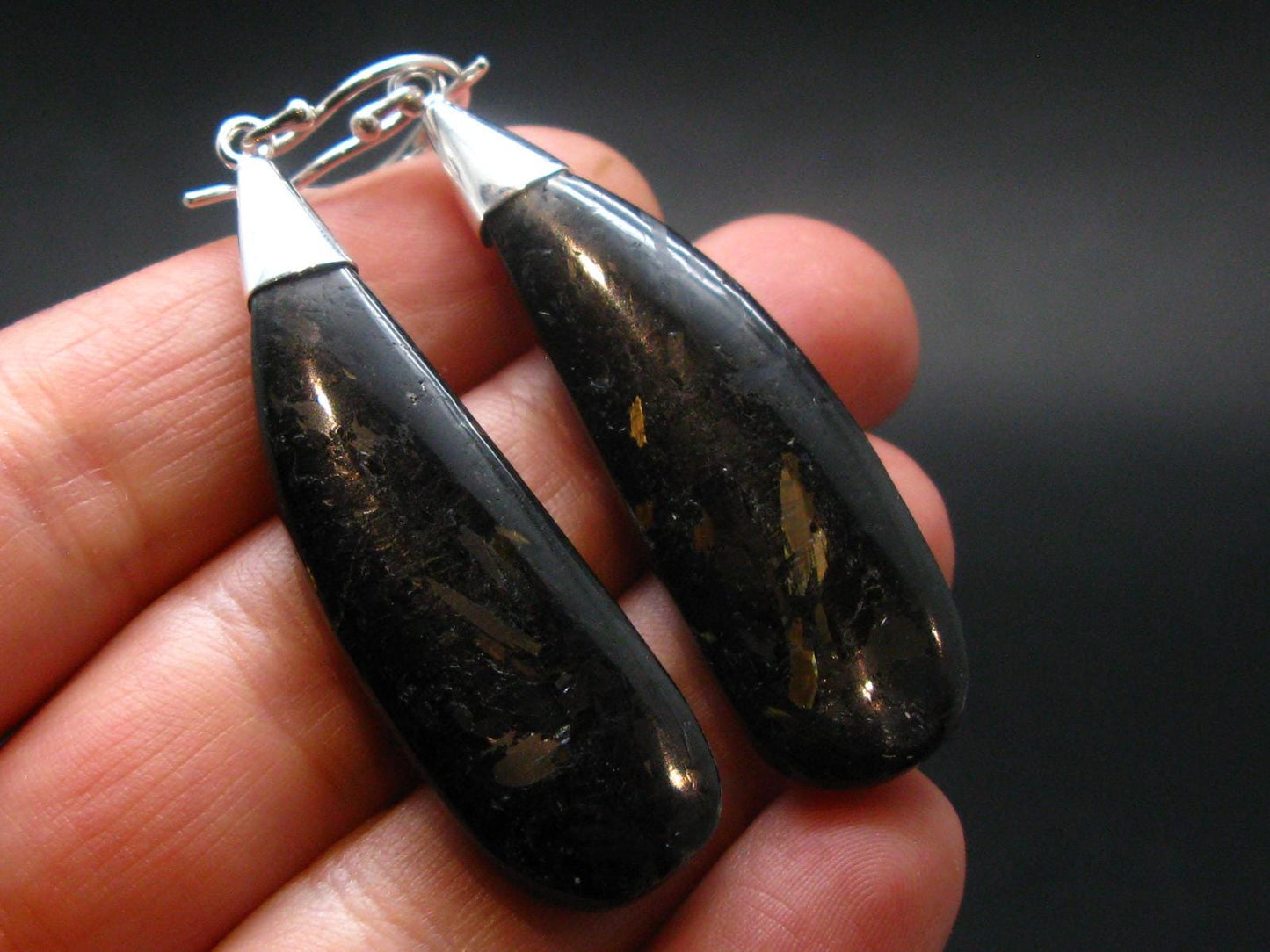 Very Rare Sterling Silver Nuumite Nuummite Earrings From Greenland