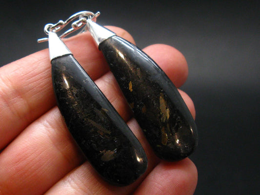 Very Rare Sterling Silver Nuumite Nuummite Earrings From Greenland