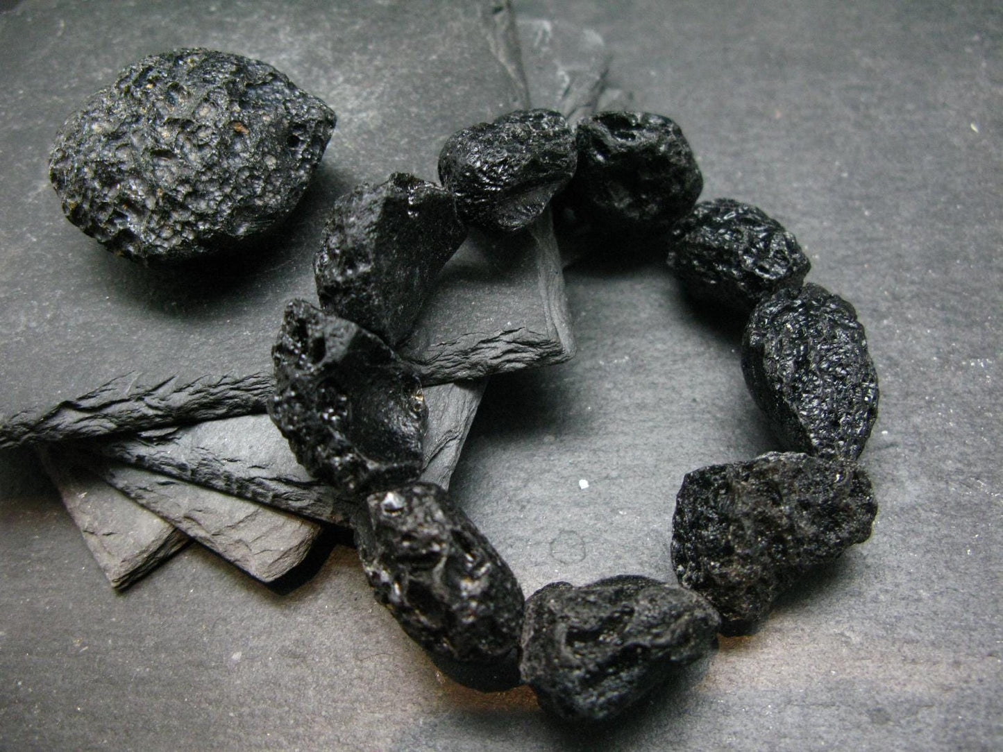 Tibetan Tektite Genuine Bracelet ~ 7 Inches ~ 25mm Raw Beads