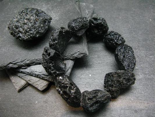 Tibetan Tektite Genuine Bracelet ~ 7 Inches ~ 25mm Raw Beads