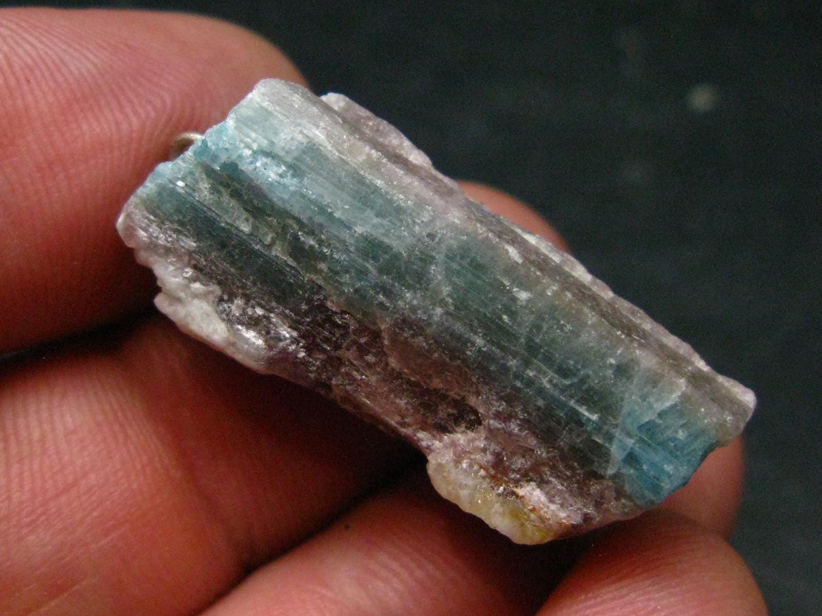 Rarest Paraiba Copper Blue Tourmaline Crystal Silver Pendant From Brazil - 1.6" - 9.08 Grams