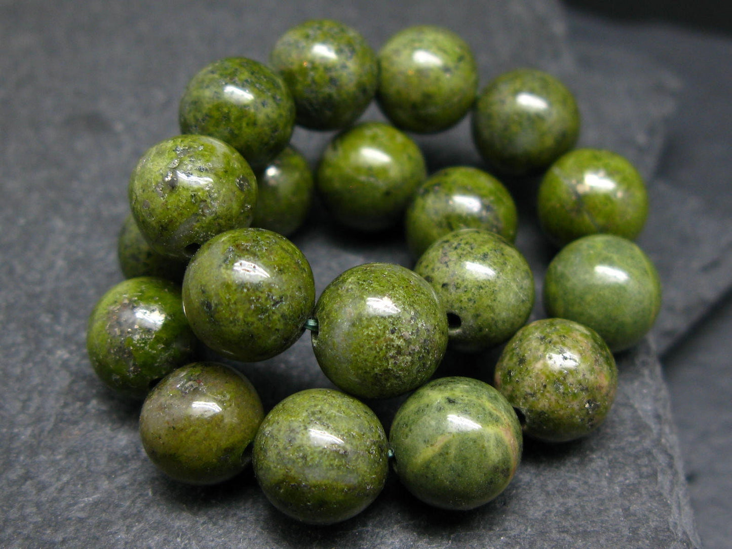 Epidote Genuine Bracelet ~ 7 Inches ~ 10mm Round Beads