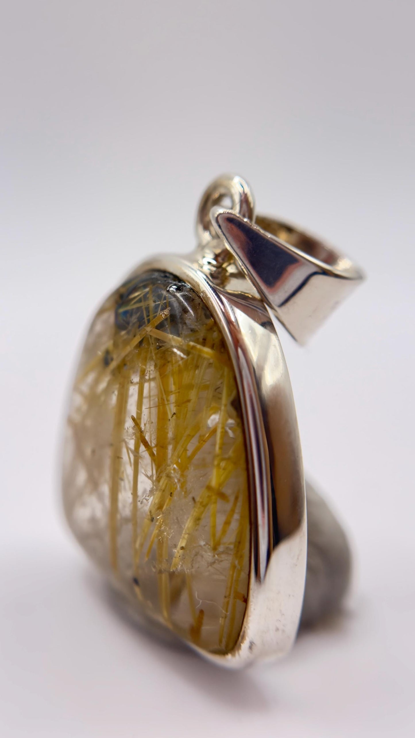 Natural Rutilated Quartz Pendant in Sterling Silver – Golden Needle Inclusion Gemstone