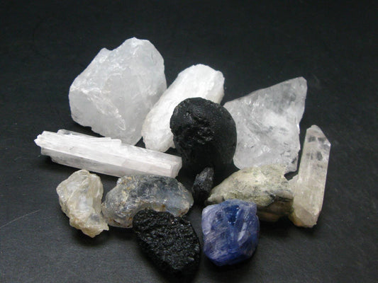 Synergy 12 Set Phenakite Moldavite Natrolite Petalite Danburite Tektite Scolecite Herderite Tanzanite Brookite 175.76 Gr