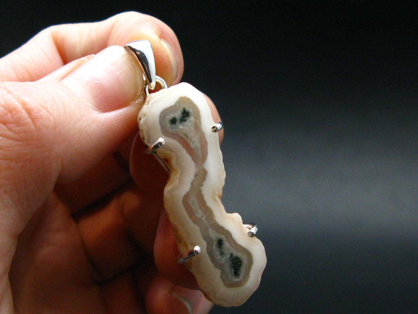 Moss Agate Silver Plated Pendant From Brazil - 6.62 Grams - 1.8"