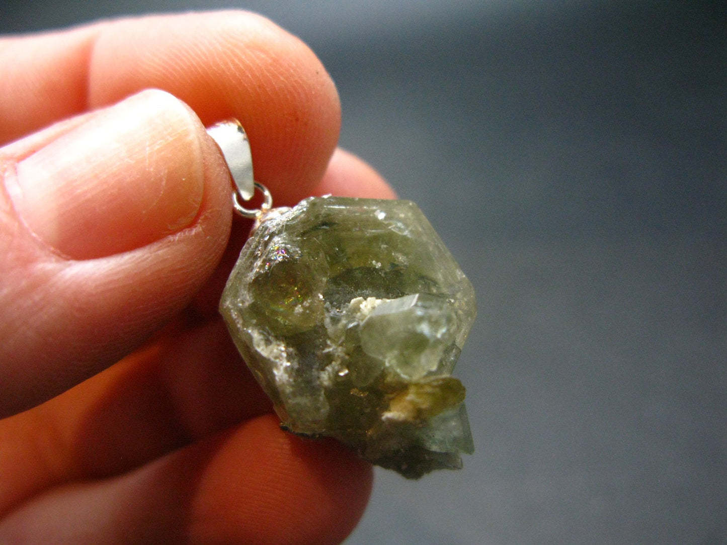 Green Apatite Crystal Silver Pendant From Portugal - 1.1" - 4.32 Grams