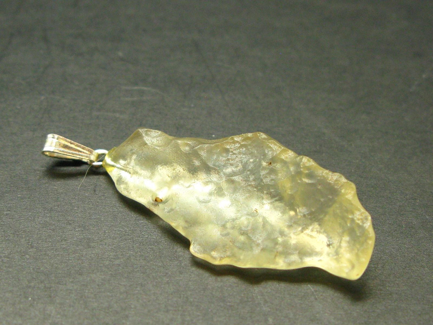 Gem Libyan Desert Glass Tektite Pendant Sterling Silver from Libya - 1.8" - 4.34 Grams