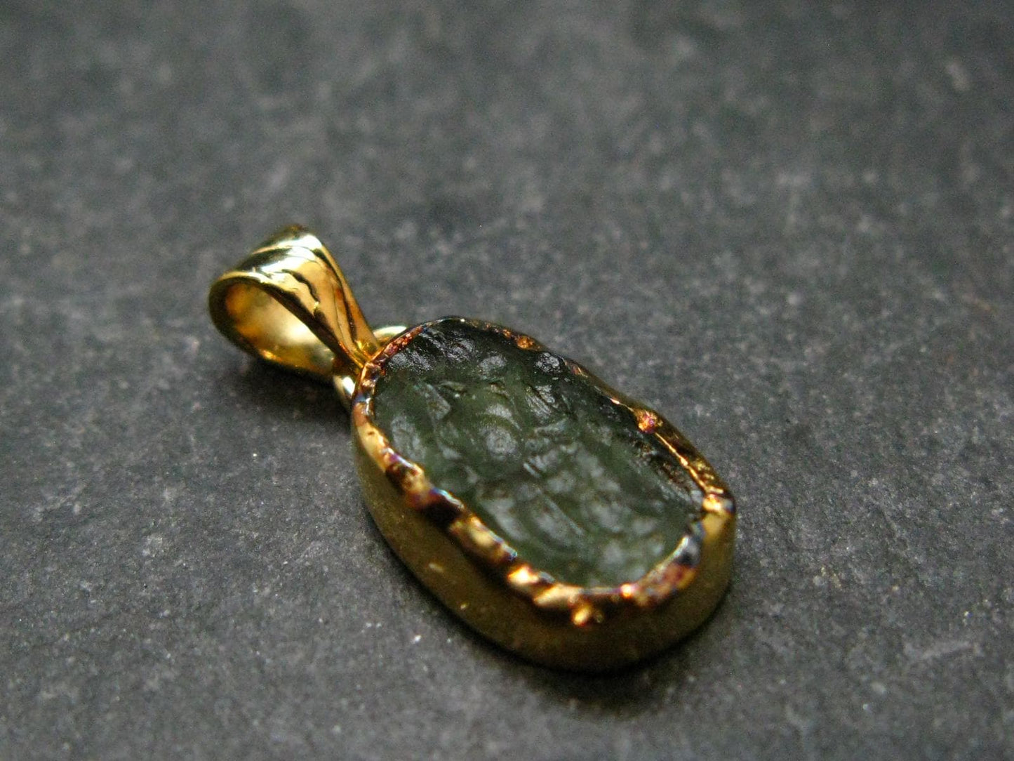 Moldavite Tektite Gold Plated Silver Pendant from Czech Republic - 0.8" - 1.0 Grams