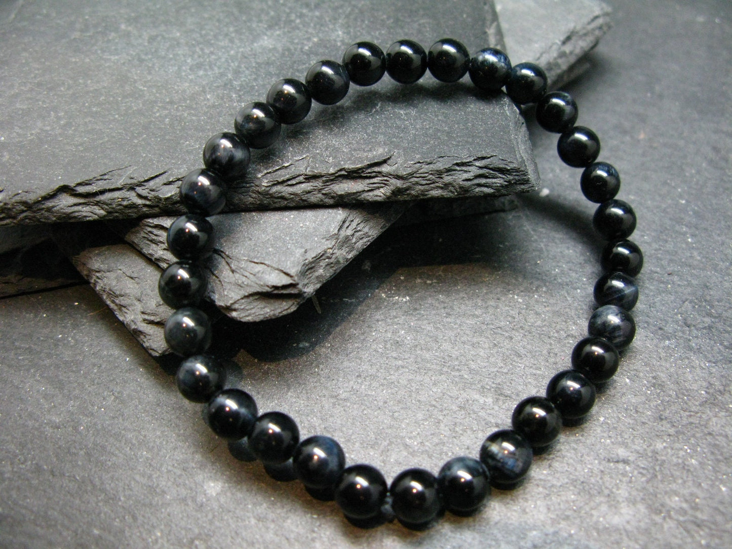 Hawks Eye Genuine Bracelet ~ 7 Inches ~ 6mm Round Beads