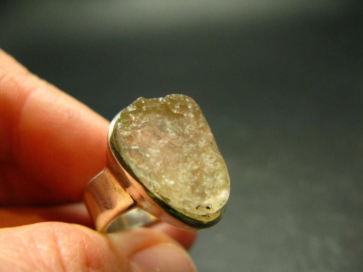 Natural Gem Raw Libyan Desert Glass Tektite Sterling Silver Ring from Libya - Size 10 - 10.6 Grams