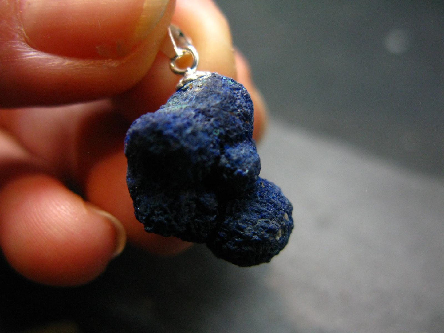 Azurite Nodule Crystal Sterling Silver Pendant from Russia - 0.9" - 3.66 Grams