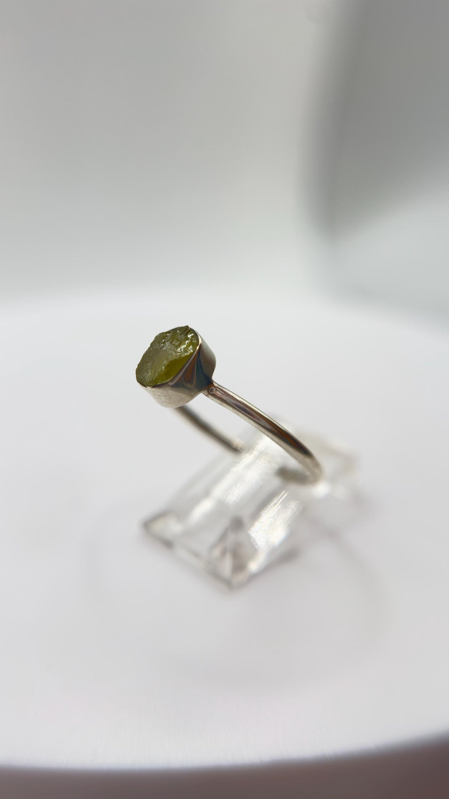 Raw Chrysoberyl Ring Green Yellow Gemstone Silver Minimalist Crystal Unique Jewelry Gift - Sizes 8