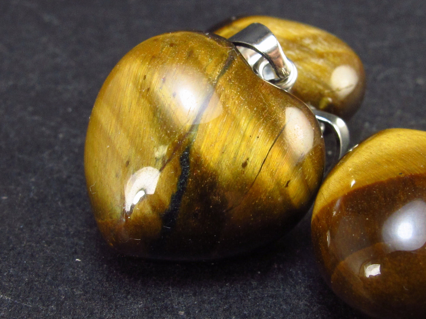 Lot of 3 Tiger Eye Puffed Heart Shape Pendants from Brazil