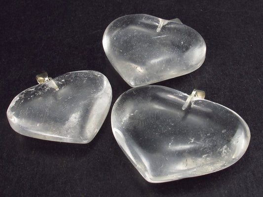 Lot of Three Natural Heart Shaped Clear Quartz Crystal Pendants from Brazil