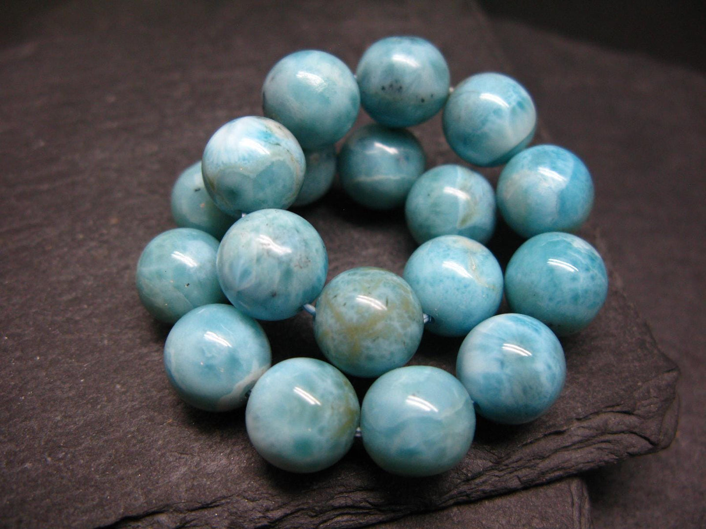 Larimar Genuine Bracelet ~ 7.5 Inches ~ 12mm Round Beads