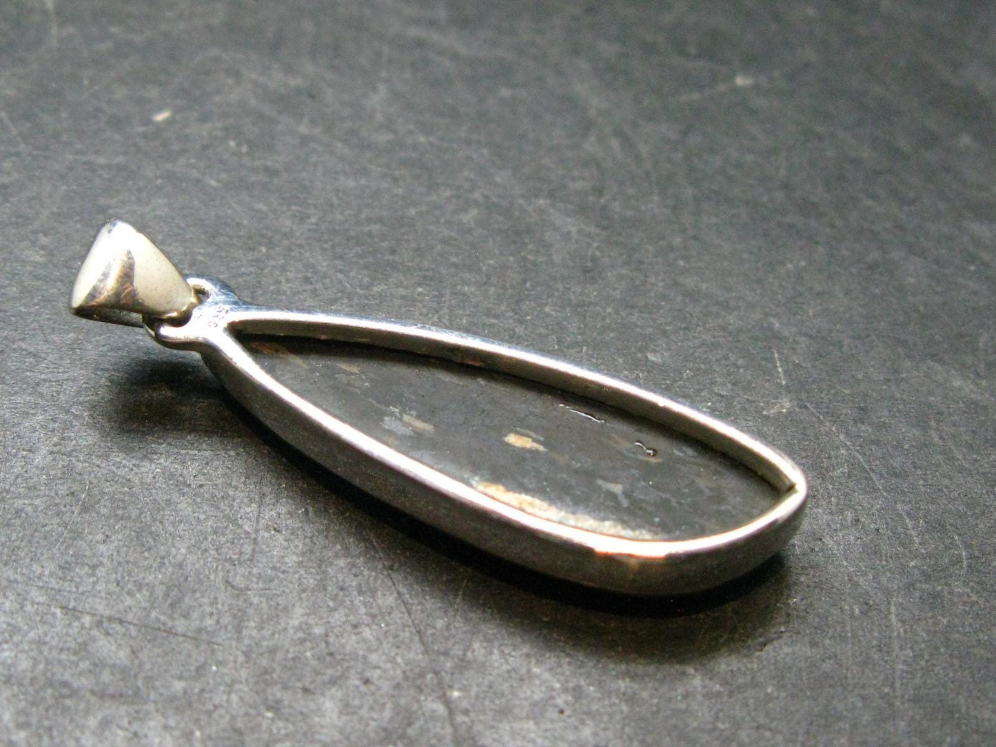 Very Rare Sterling Silver Nuumite Nuummite Pendant From Greenland - 1.8" - 6.27 Grams