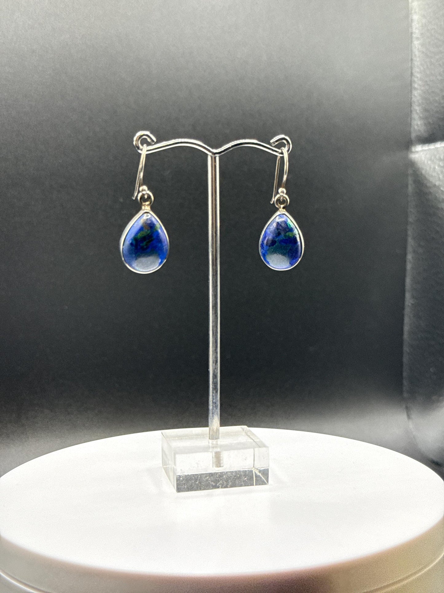 Azurite Teardrop Earrings | Sterling Silver Dangle | Blue Crystal Jewelry