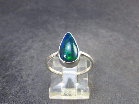 Rare Black Opal Sterling Silver Ring from Australia - Size 5.5 - 1.97 Grams