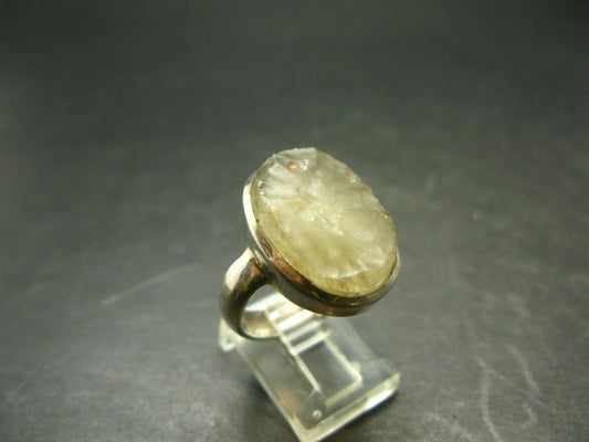 Natural Gem Raw Libyan Desert Glass Tektite Sterling Silver Ring from Libya - Size 9 - 8.9 Grams