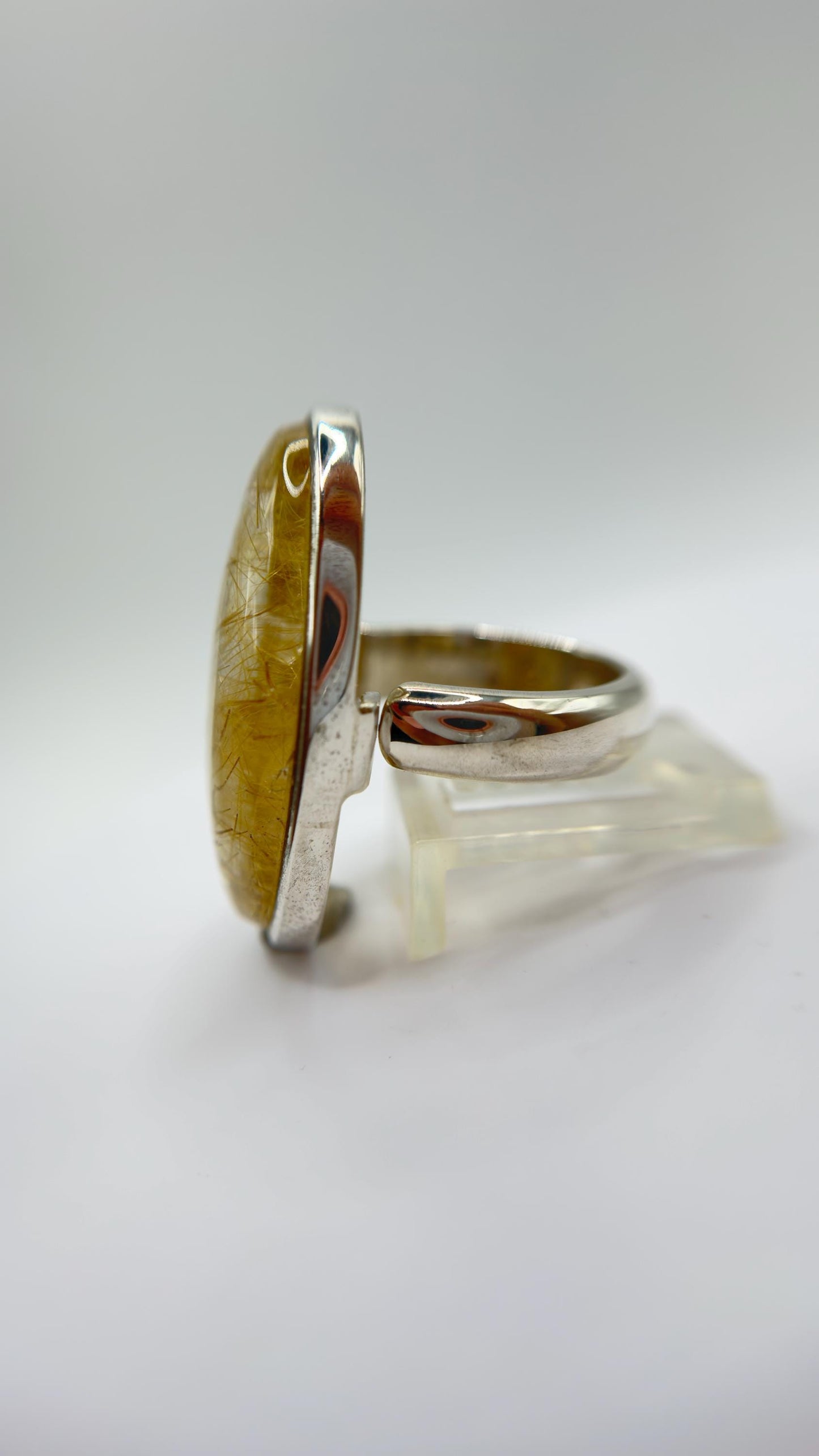 Golden Rutilated Quartz Ring – Oval Rutile Crystal Statement Ring - Size 8