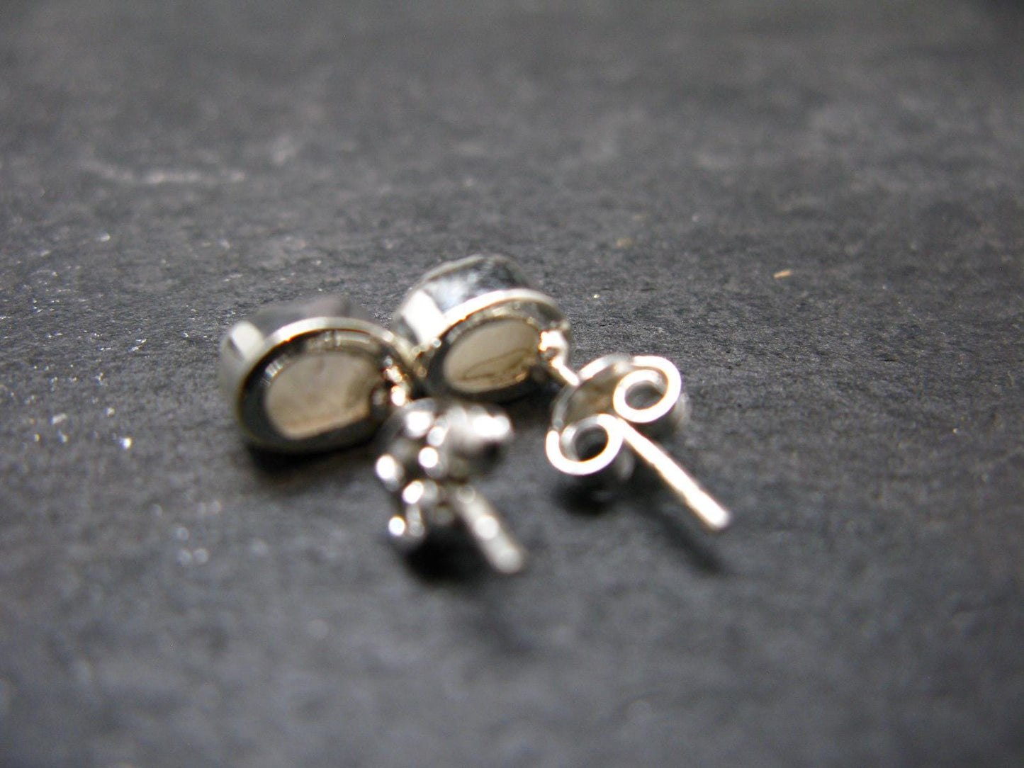 Very Rare White Cryolite 925 Silver Stud Earrings from Greenland - 0.6" - 1.42 Grams