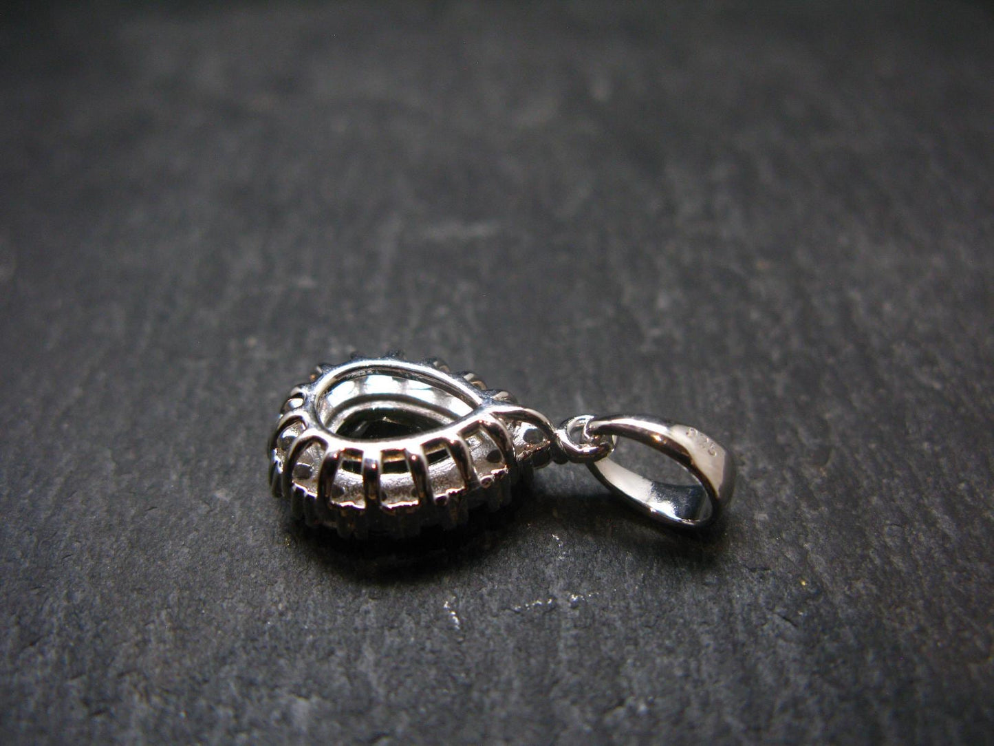 Moldavite Tektite Silver Pendant from Czech Republic - 0.7" - 2.20 Grams