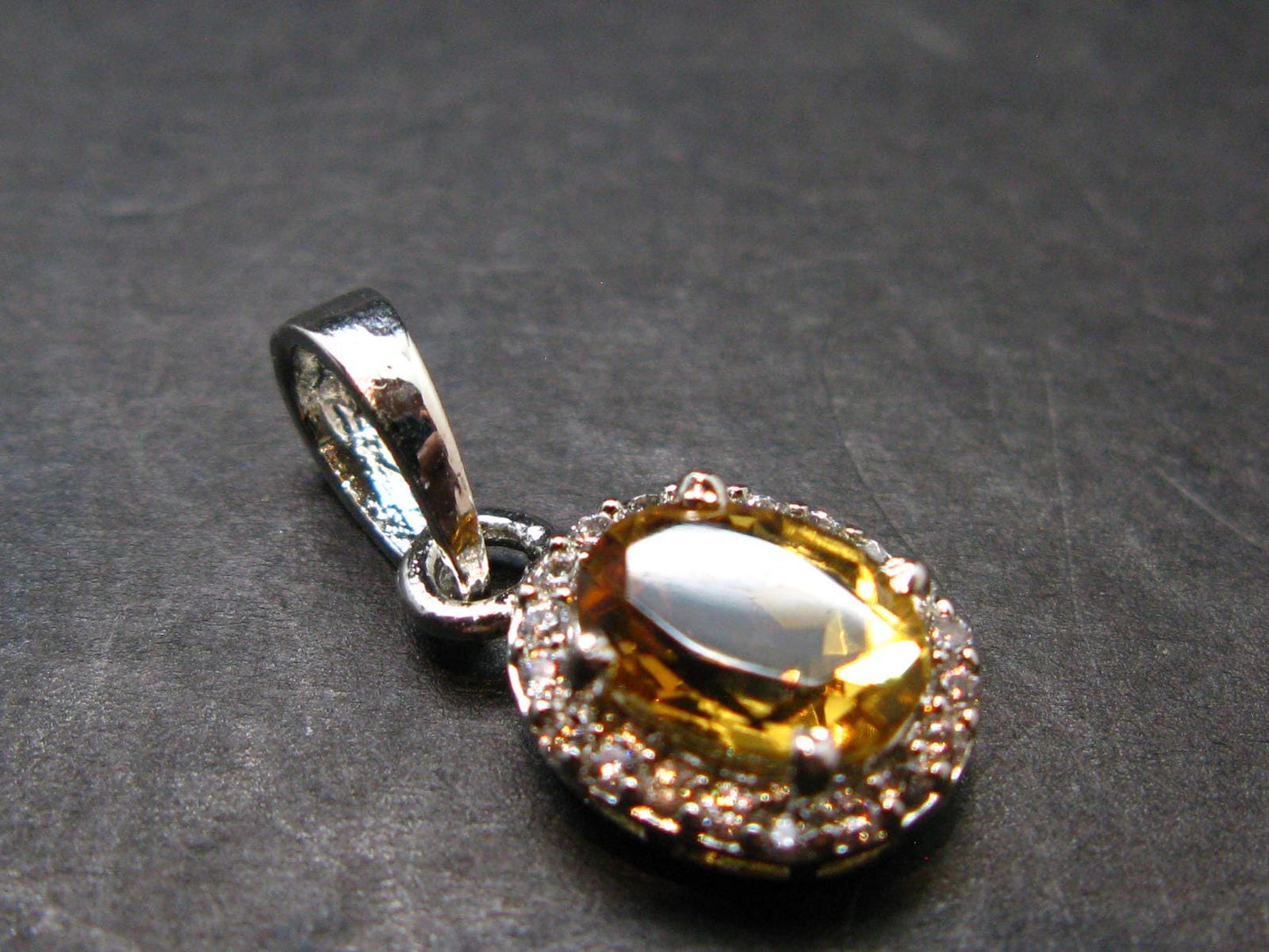 Yellow Citrine Gem Facetted Sterling Silver Pendant From Brazil With CZ - 0.7" - 1.40 Grams