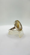 Golden Rutilated Quartz Ring – Large Oval Rutile Crystal Statement Ring - Size 8