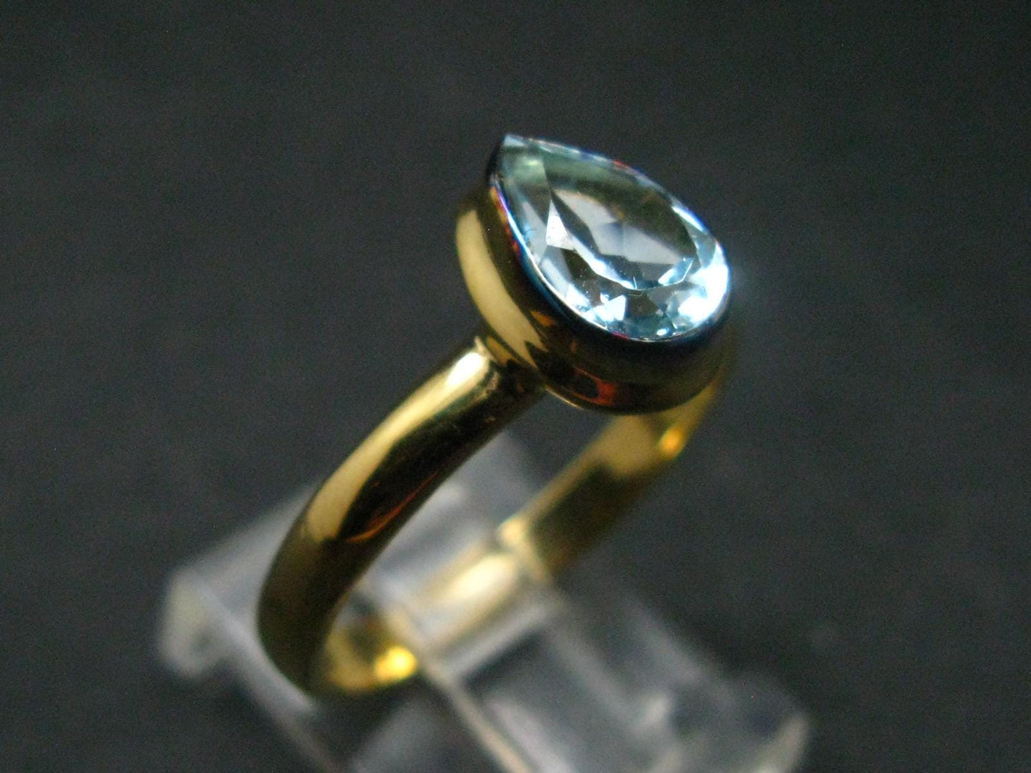 Natural Blue Topaz Sterling Silver Gold Plated Ring - 3.34 Grams - Size 9