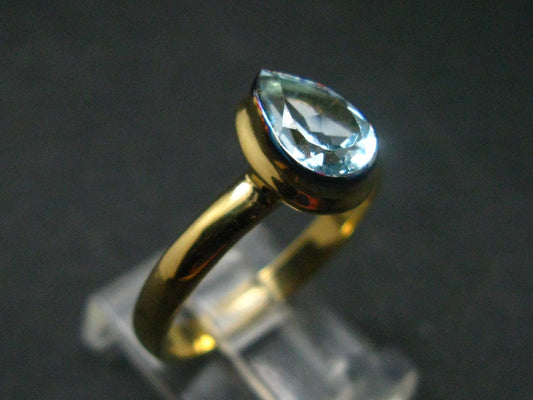 Natural Blue Topaz Sterling Silver Gold Plated Ring - 3.34 Grams - Size 9
