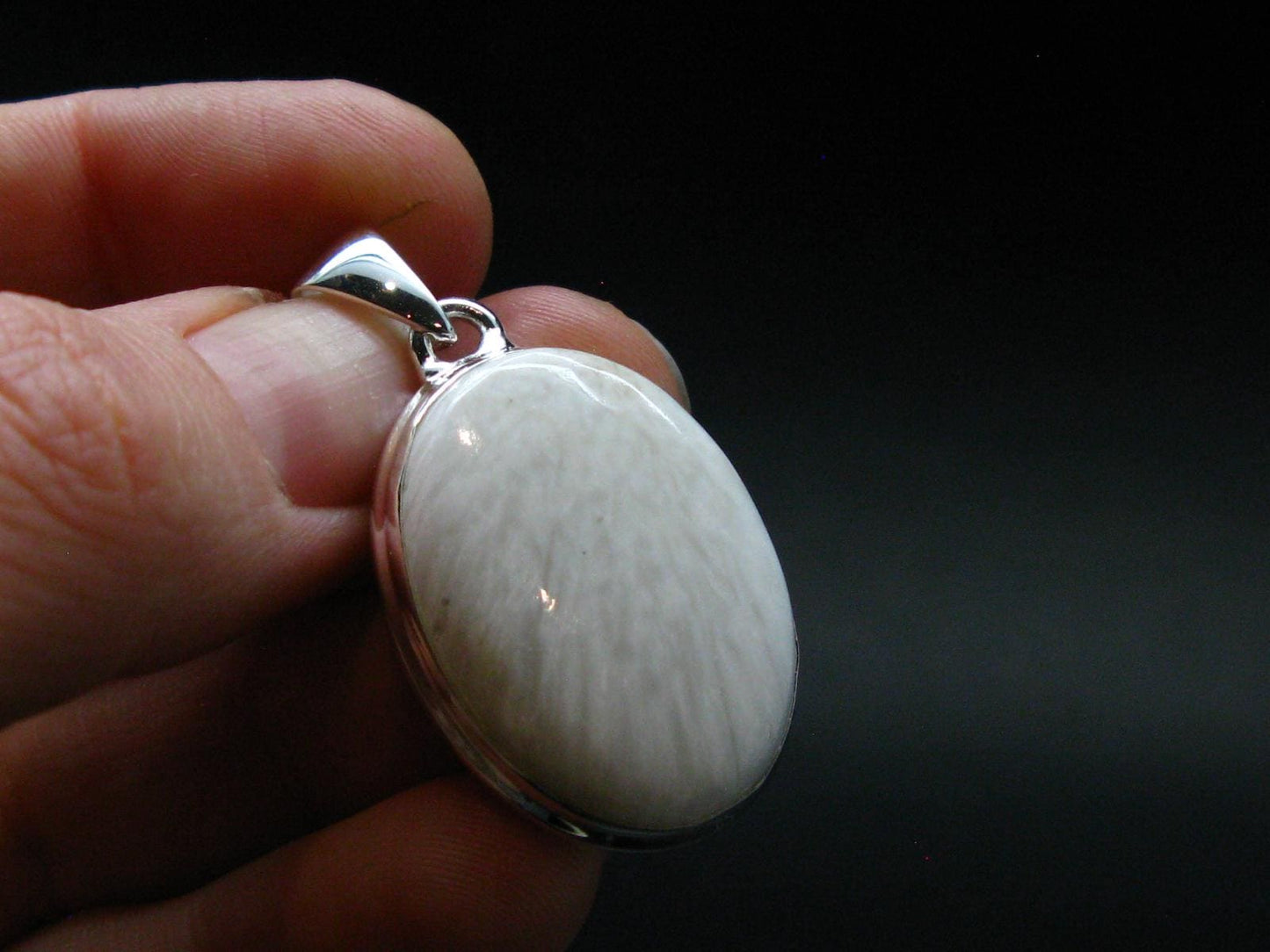 Scolecite Silver Plated Pendant From India - 1.5" - 6.42 Grams