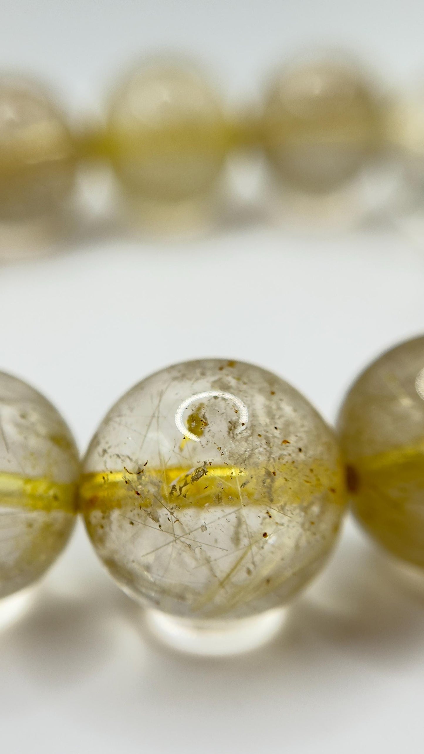 Golden Rutilated Quartz Bead Bracelet – Natural Gemstone Stretch Jewelry