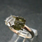 Moldavite Tektite and Herkimer Diamond Silver Ring - Size 9 - 2.71 Grams