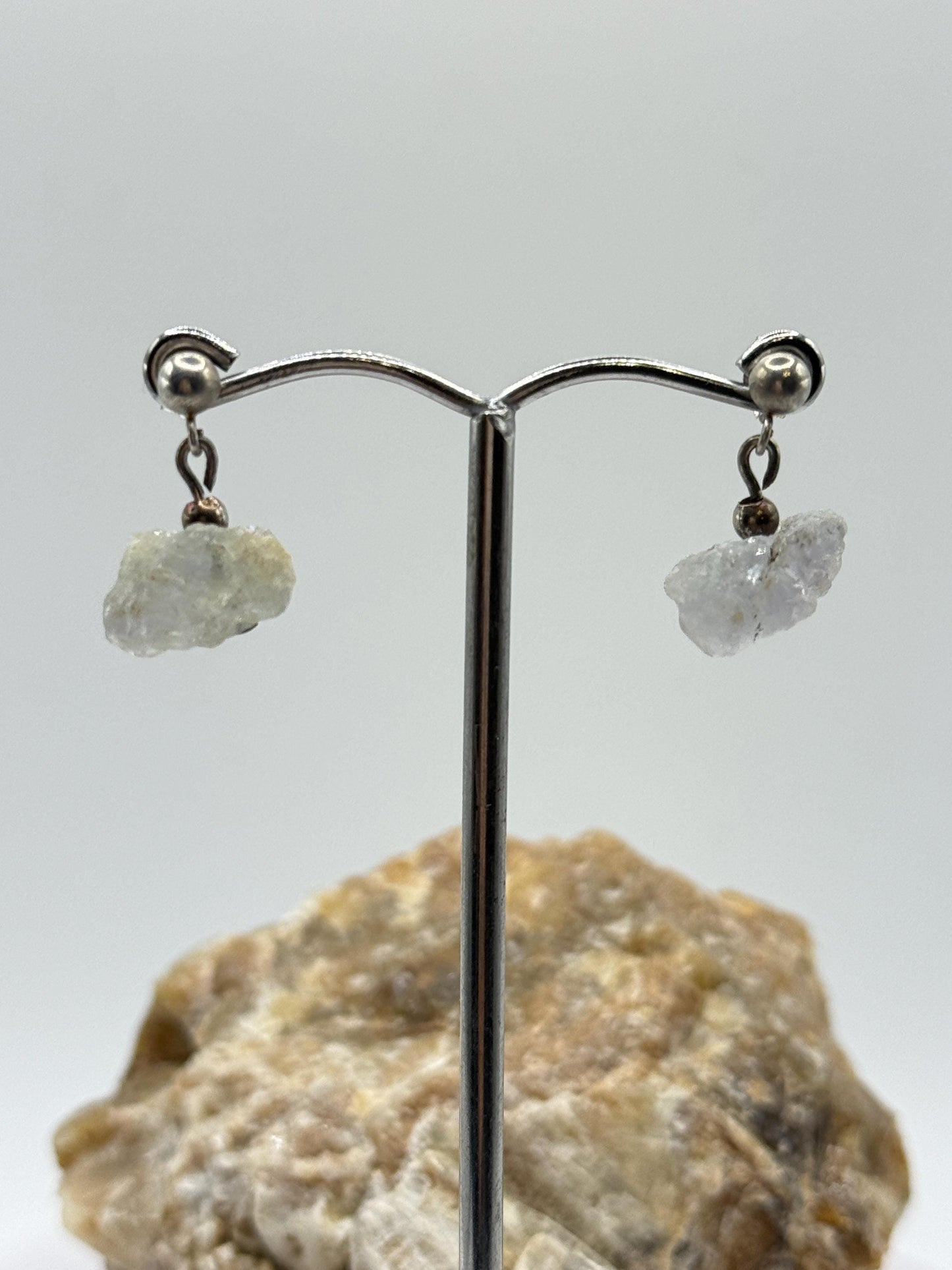 Raw Herderite Crystal Drop Earrings in Sterling Silver – Natural Mineral Dangle - 2.60g
