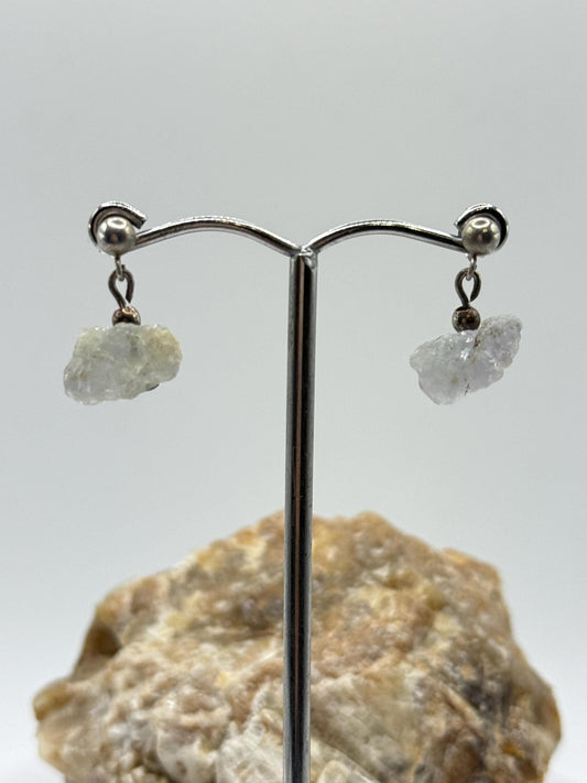 Raw Herderite Crystal Drop Earrings in Sterling Silver – Natural Mineral Dangle - 2.60g