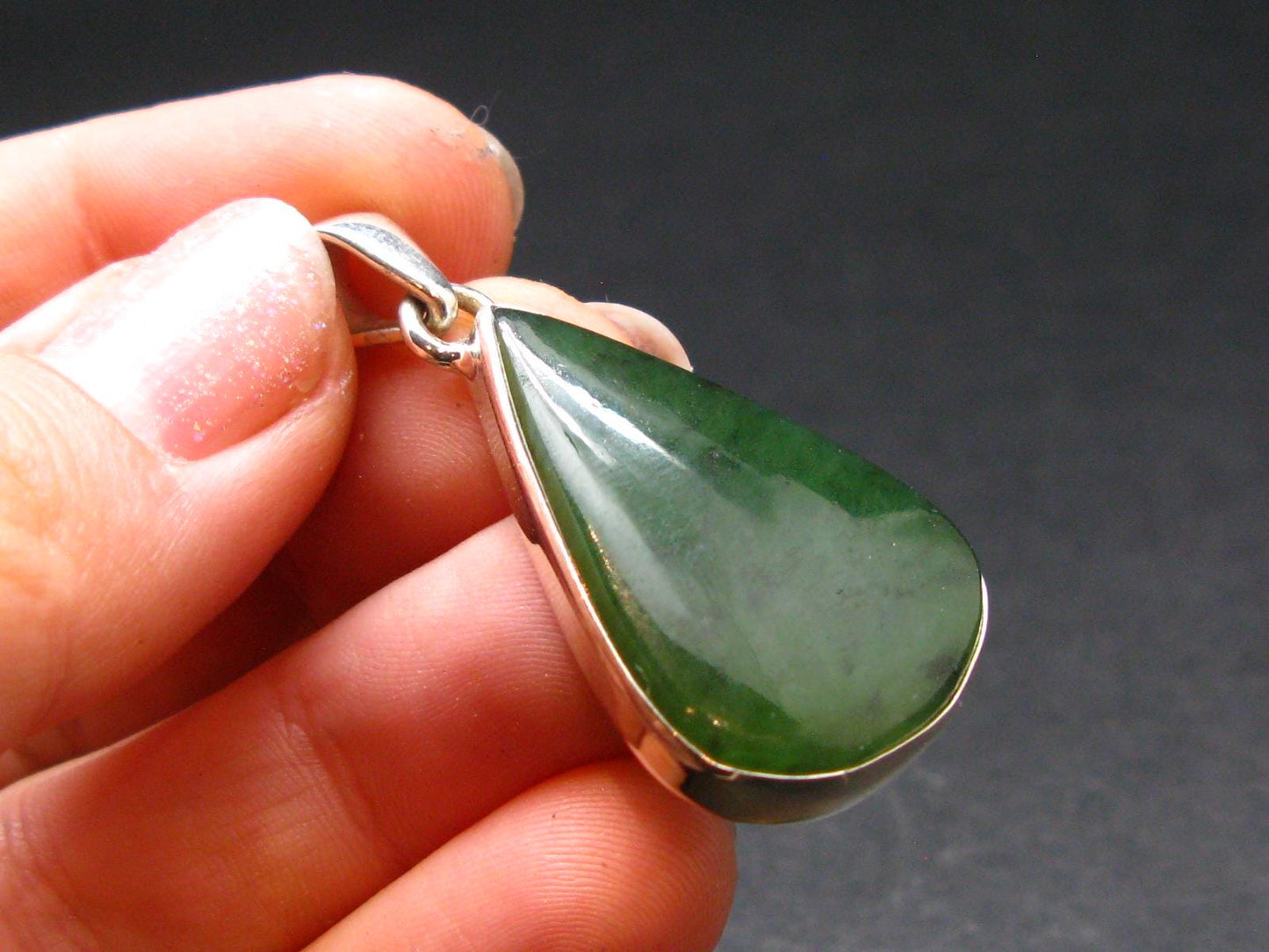 Nephrite Jade Cabochon Pendant From Canada - 1.5" - 6.39 Grams