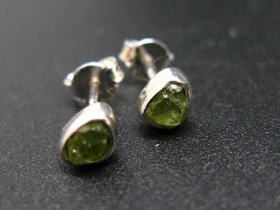 Cute Small Gem Raq Natural Peridot (Olivine|) Stud Earrings In Sterling Silver from Pakistan - 0.6"