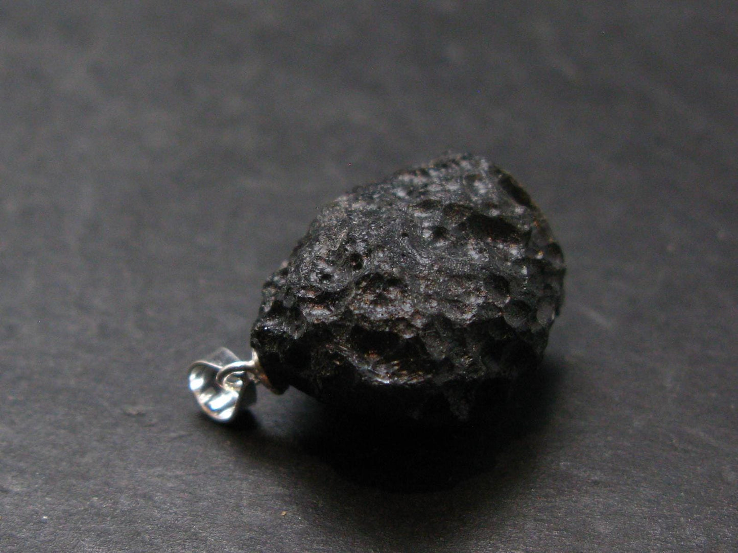 Tibetan Black Tektite Silver Pendant From Tibet - 0.9" - 5.03 Grams