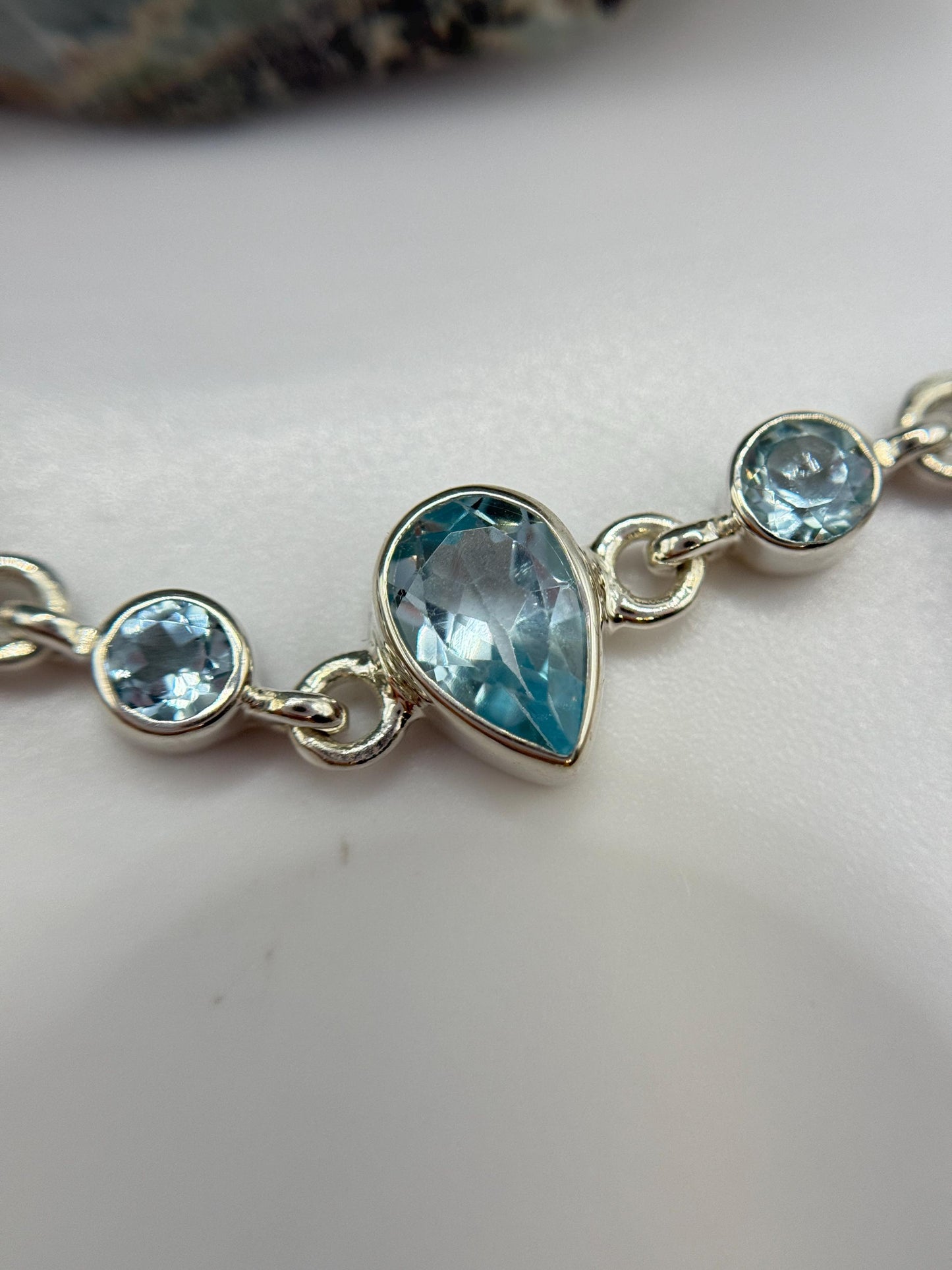 Larimar and Blue Topaz Silver Bracelet Ocean Gemstone Adjustable Link Bracelet Gift