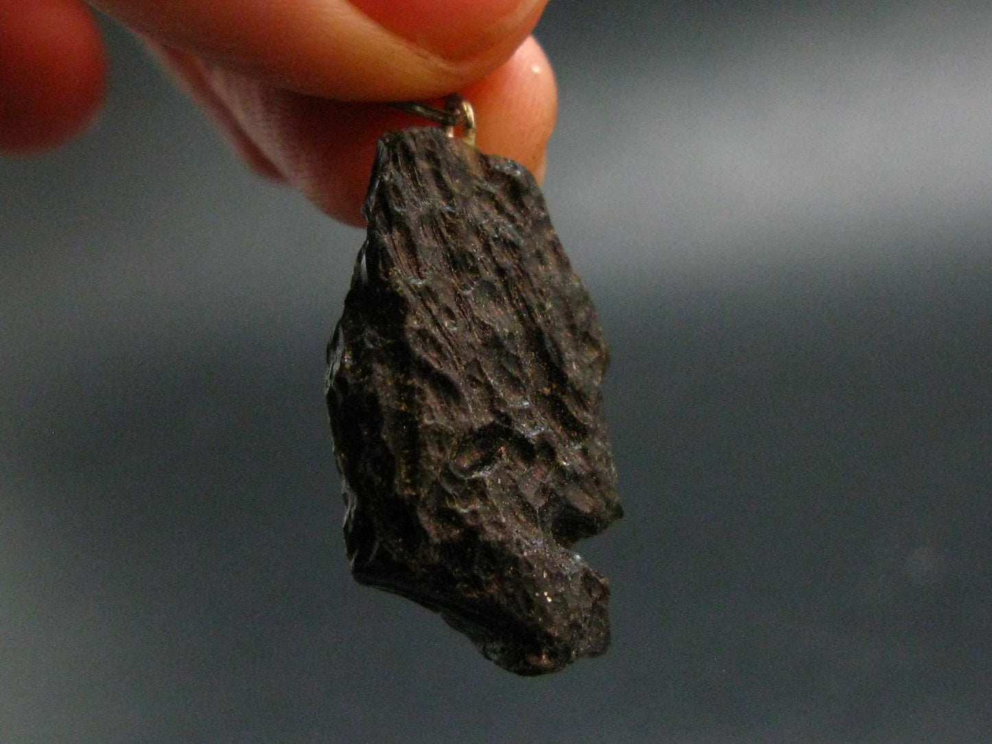 Tibetan Black Tektite Silver Pendant From Tibet - 1.3" - 3.66 Grams