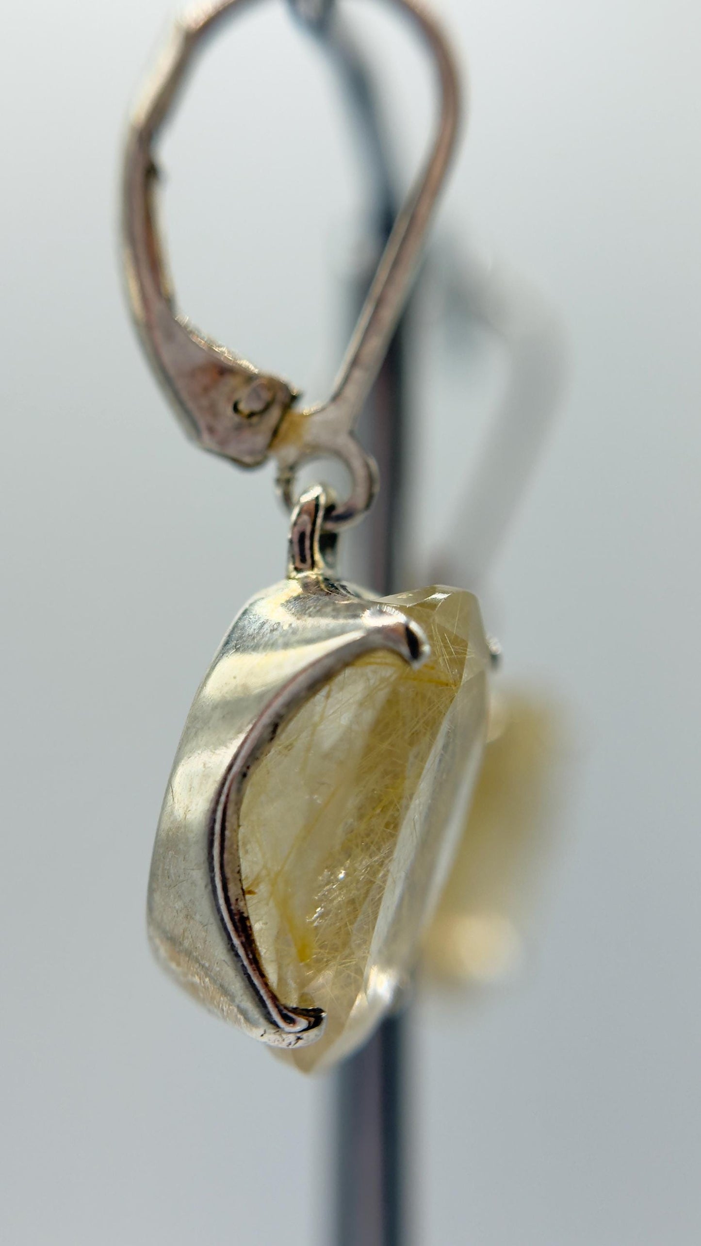 Golden Rutile Quartz Drop Earrings – Natural Rutile Crystal in Sterling Silver
