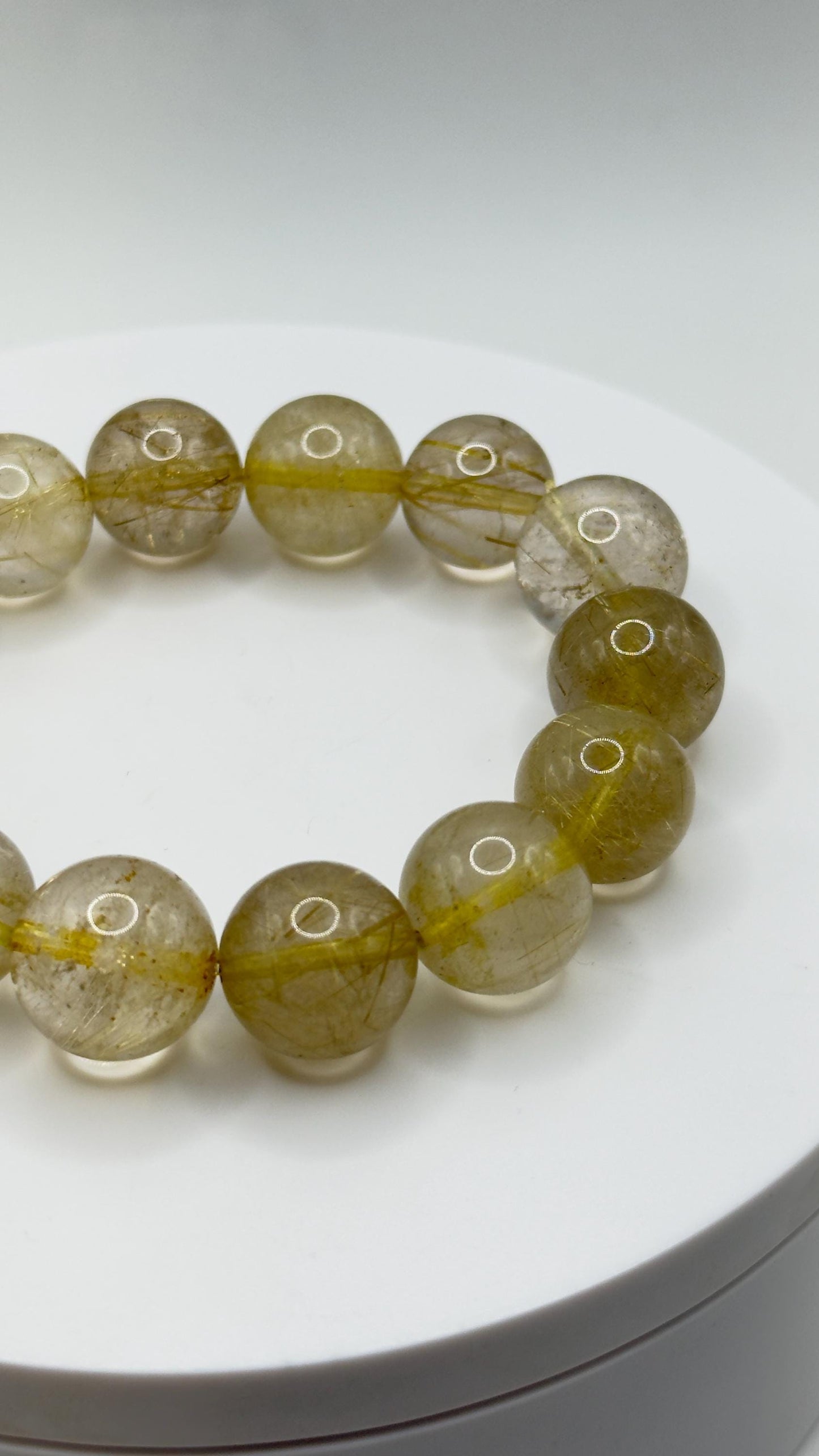 Golden Rutilated Quartz Bead Bracelet – Natural Gemstone Stretch Jewelry