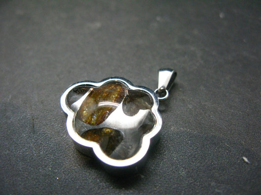 Rare Brahin Meteorite Slice With Olivine Pallasite Silver Pendant from Belarus - 1.0" - 6.69 Grams