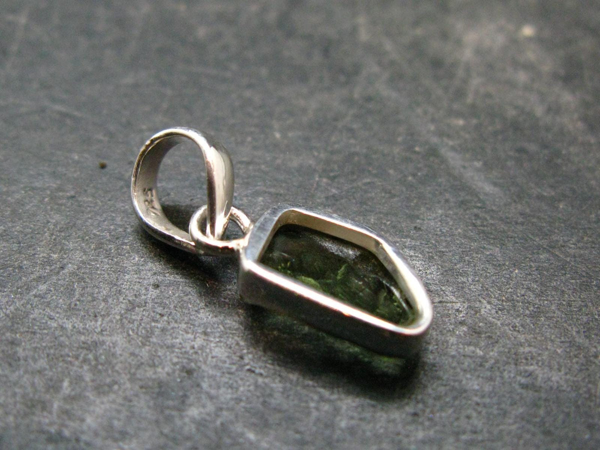 Moldavite Tektite Silver Pendant from Czech Republic - 0.9" - 1.19 Grams