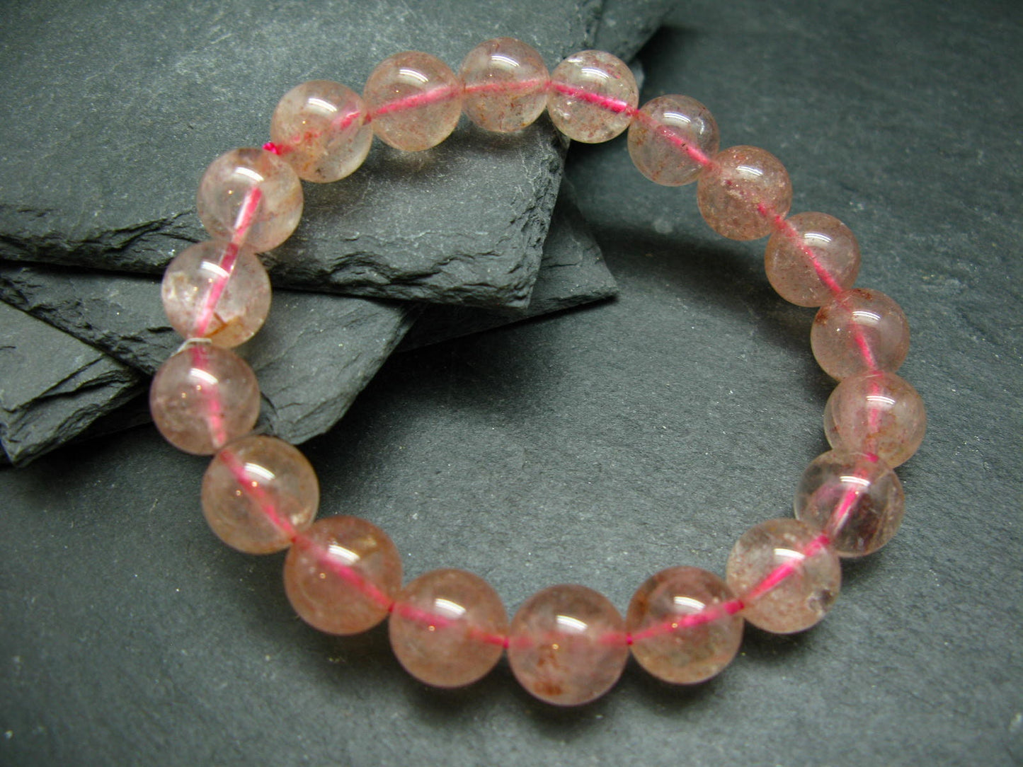 Strawberry Quartz Genuine Bracelet ~ 7 Inches ~ 11mm Round Beads